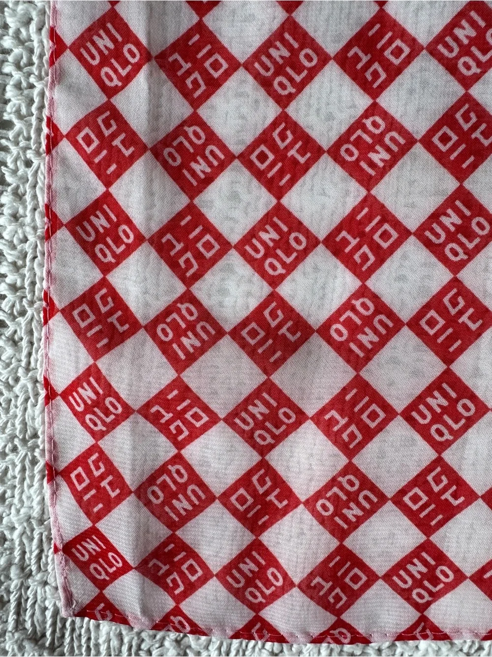 Uniqlo Logo Red and White Checkered Scarf 35x35”